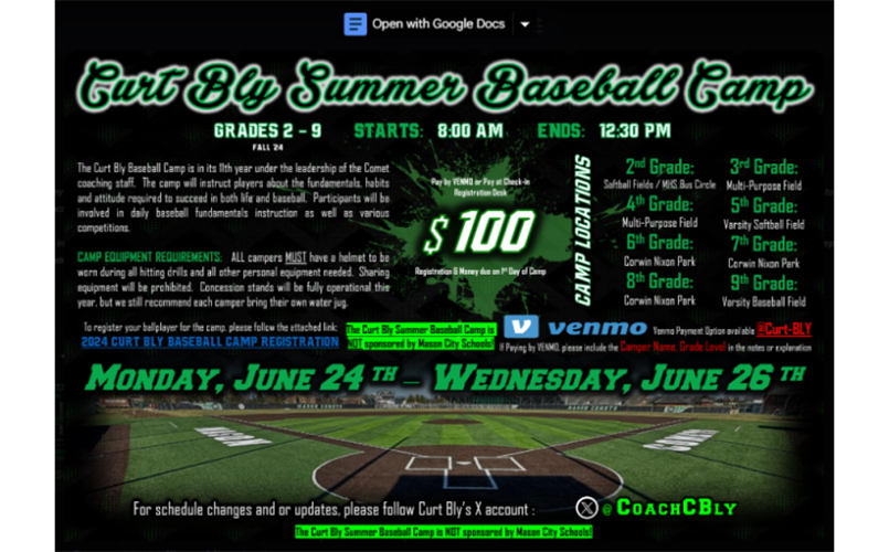 Summer Baseball Camp, June 24-26